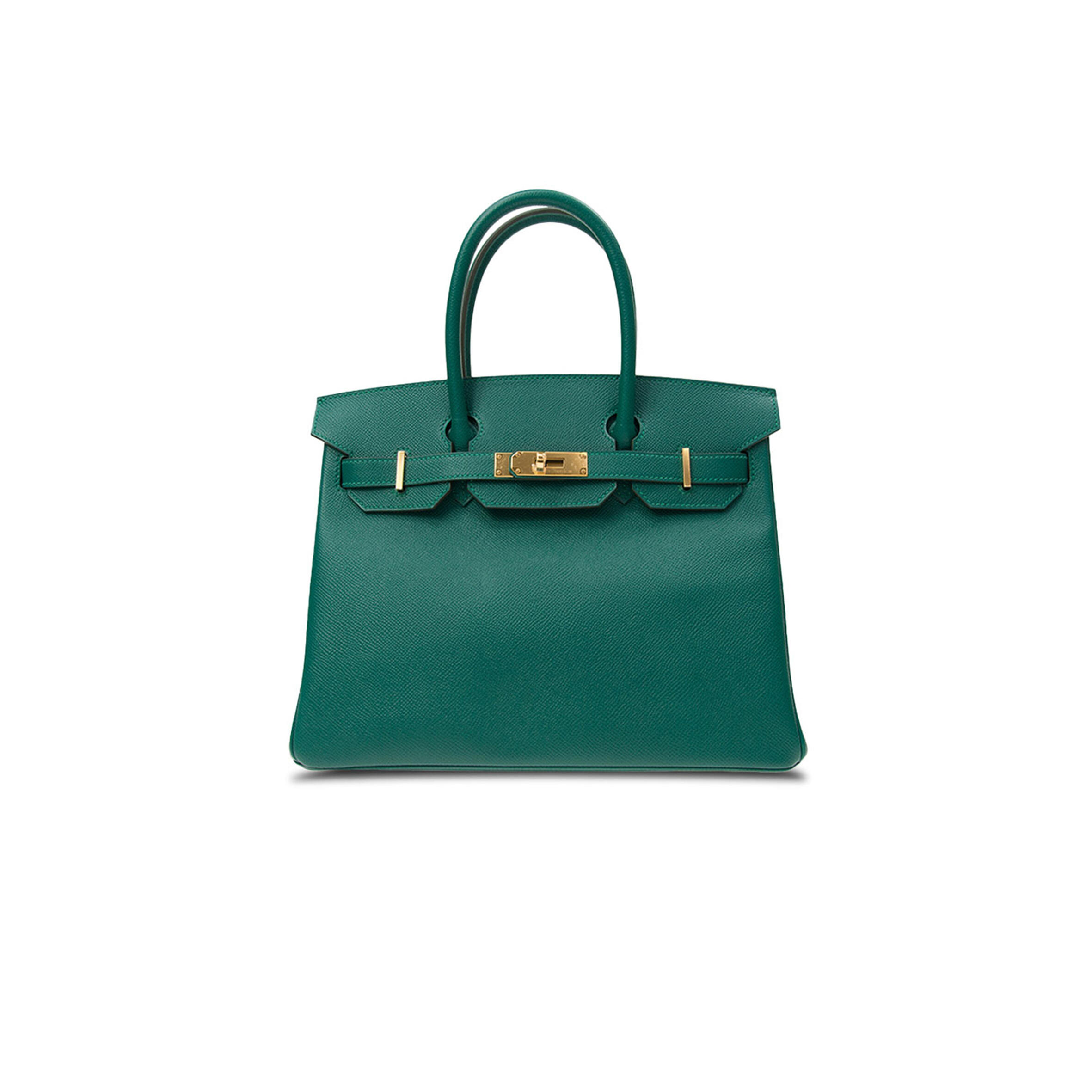 H**me5 BIRKIN 30 EPSOM LEATHER PEACOCK GREEN GOLD BUCKLE BAG H028369CCZ6 (30*23*15cm) Master Quality